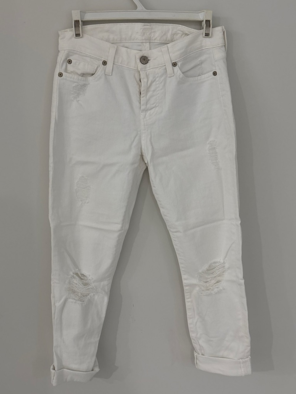 7 For All Mankind White Distressed Boyfriend Jeans